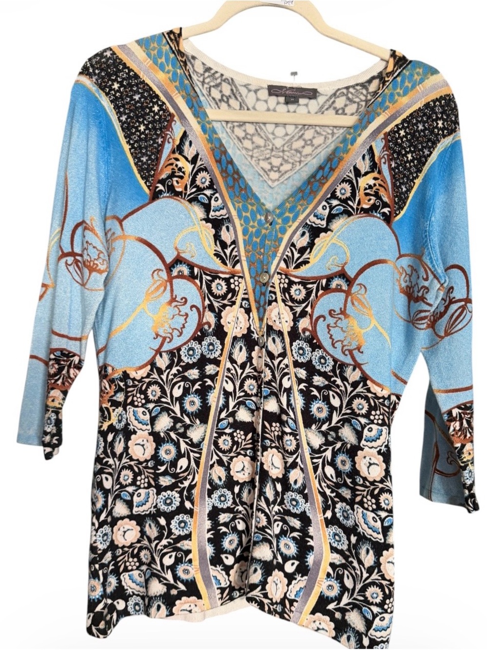 Merric Stylish Floral V-Neck Women's Button Down Cardiga in Light Blue and Black